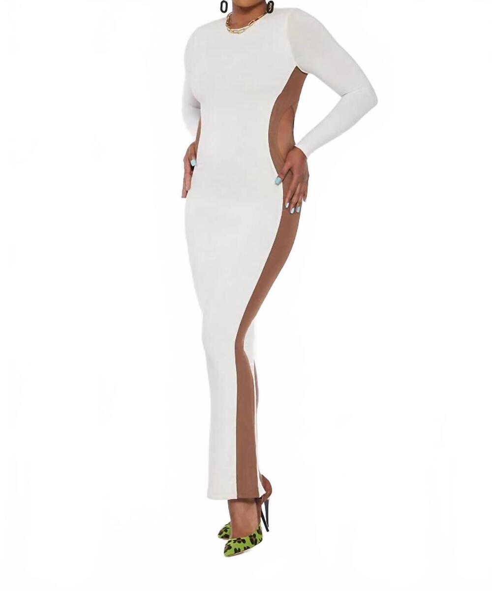 NEW CIRCULAR PATH long sleeve side action maxi dress in white